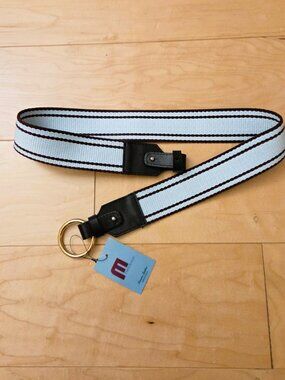 Martina Mori ITALY Genuine Leather and Blue Black Canvas Belt L 32-33 inches NEW
